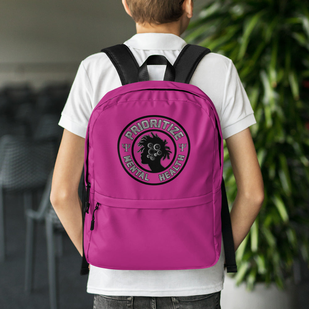 "Prioritize Mental Health" Backpack (Dark Pink)