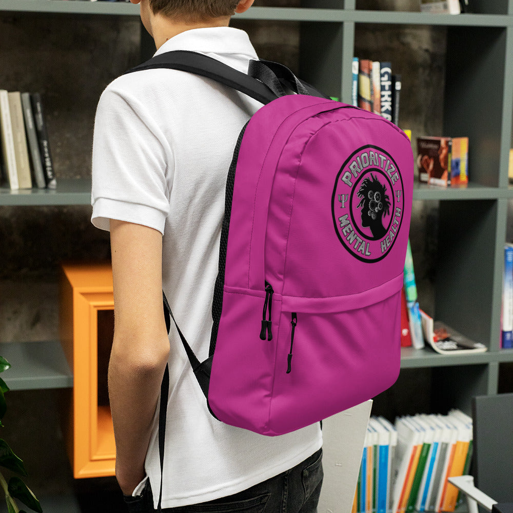 "Prioritize Mental Health" Backpack (Dark Pink)