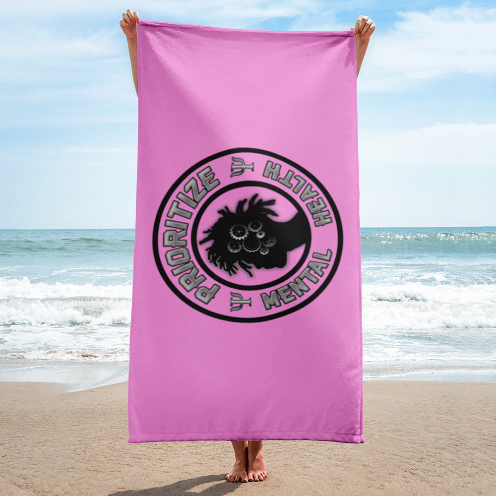 "Prioritize Mental Health" Beach Towel (Lavender-Rose)