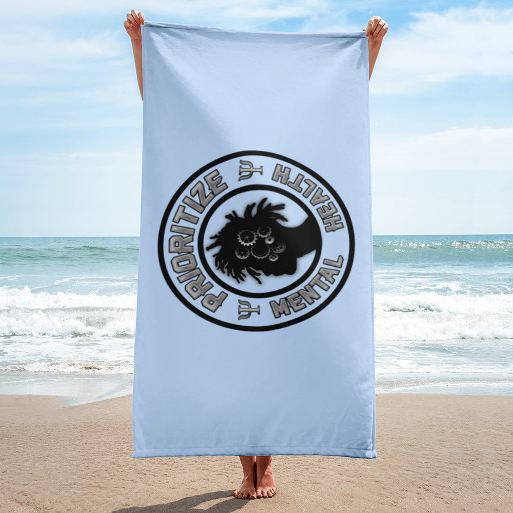 "Prioritize Mental Health" Beach Towel (Sky Blue)
