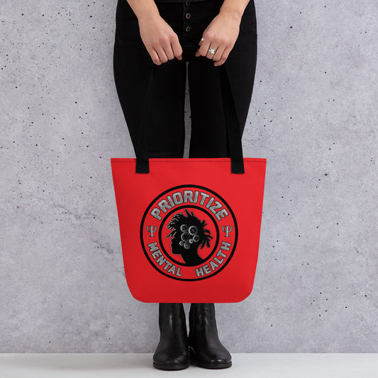 "Prioritize Mental Health" Tote bag (red)
