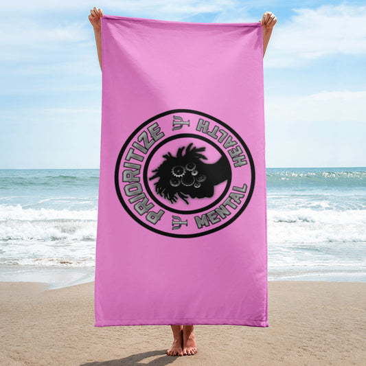 "Prioritize Mental Health" Beach Towel (Lavender-Rose)